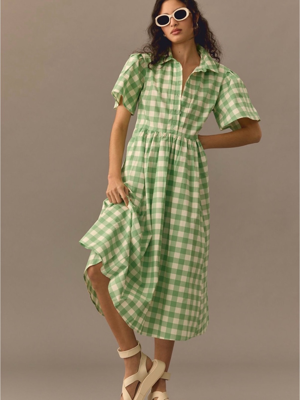 Anthropologie Porridge Gingham Midi Shirt Dress - XS